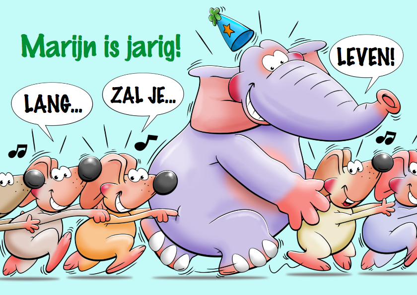 Verjaardagskaarten - Grappige verjaardagskaart met olifant en muizen