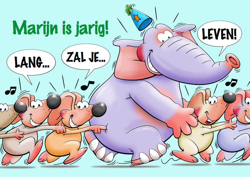 Verjaardagskaarten - Grappige verjaardagskaart met olifant en muizen