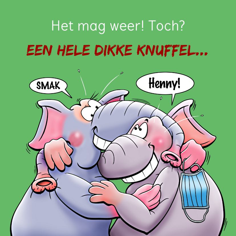 Grappige verjaardagskaart met olifanten en mondkapje - Verjaardagskaarten Verjaardagskaarten - Grappige verjaardagskaart met olifanten en mondkapje