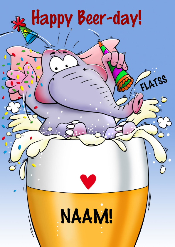 Grappige verjaardagskaart olifant in glas bier - Verjaardagskaarten Verjaardagskaarten - Grappige verjaardagskaart olifant in glas bier