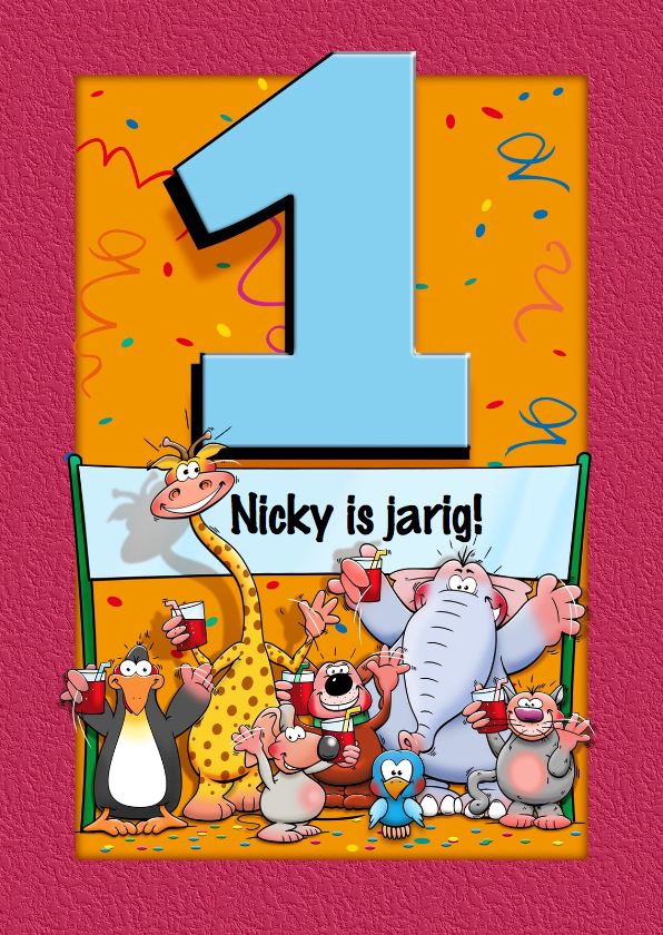 Grappige verjaardagskaart voor kind dat 1 jaar wordt - Verjaardagskaarten Verjaardagskaarten - Grappige verjaardagskaart voor kind dat 1 jaar wordt