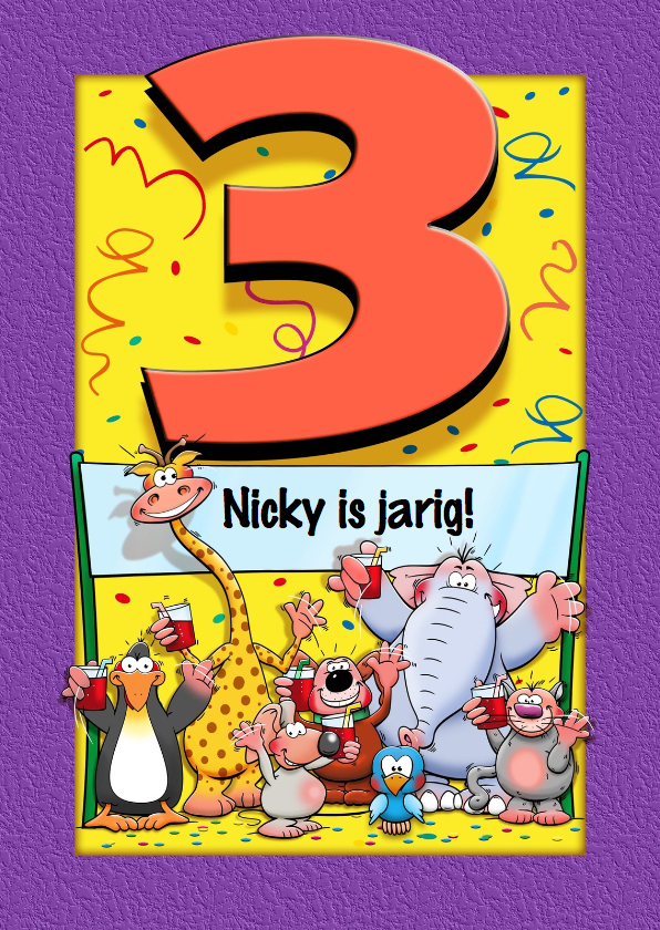 Grappige verjaardagskaart voor kind dat 3 jaar wordt - Verjaardagskaarten Verjaardagskaarten - Grappige verjaardagskaart voor kind dat 3 jaar wordt
