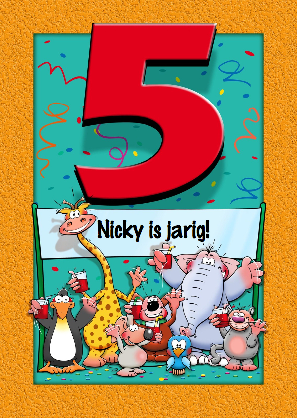 Grappige verjaardagskaart voor kind dat 5 jaar wordt - Verjaardagskaarten Verjaardagskaarten - Grappige verjaardagskaart voor kind dat 5 jaar wordt