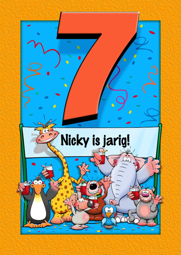 Grappige verjaardagskaart voor kind dat 7 jaar wordt - Verjaardagskaarten Verjaardagskaarten - Grappige verjaardagskaart voor kind dat 7 jaar wordt
