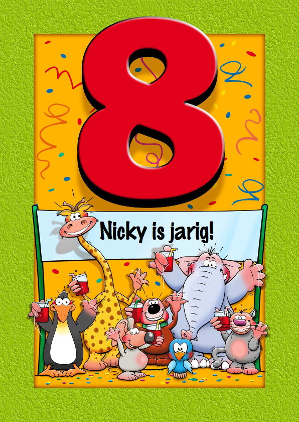 grappige verjaardagskaart voor kind dat 8 jaar | kaartje2go