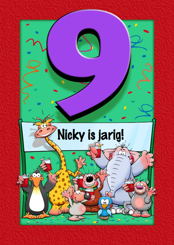 Grappige verjaardagskaart voor kind dat 9 jaar wordt - Verjaardagskaarten Verjaardagskaarten - Grappige verjaardagskaart voor kind dat 9 jaar wordt