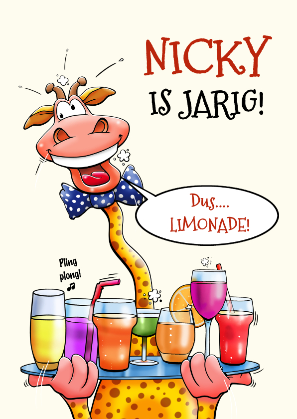 Verjaardagskaarten - Grappige verjaardagskaart voor kind giraf en limonade