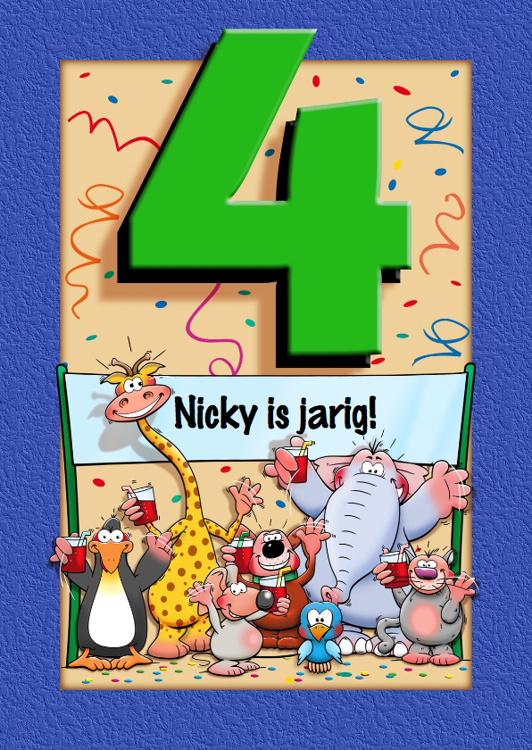 Grappige verjaardagskaart voor kind van 4 jaar - Verjaardagskaarten Verjaardagskaarten - Grappige verjaardagskaart voor kind van 4 jaar