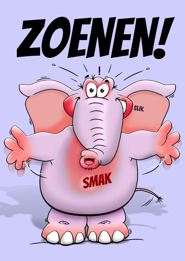 Grappige verjaardagskaart zoenende olifant - Verjaardagskaarten Verjaardagskaarten - Grappige verjaardagskaart zoenende olifant