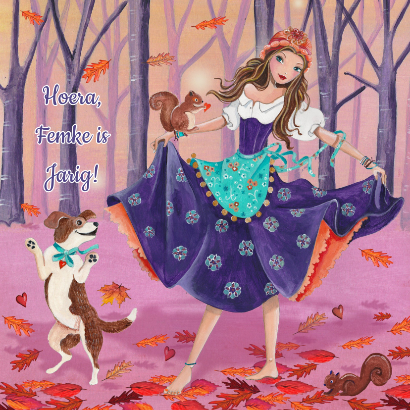 Gypsy Meisje Herfst Hond Jarig - Verjaardagskaarten Verjaardagskaarten - Gypsy Meisje Herfst Hond Jarig