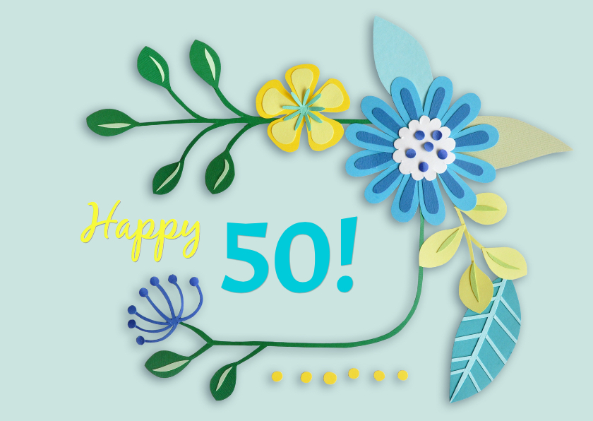 Verjaardagskaarten - Happy 50! bloemen