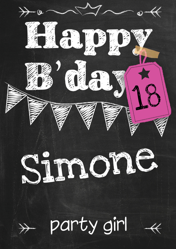 Verjaardagskaarten - Happy B'day schoolbord vrouw ByF