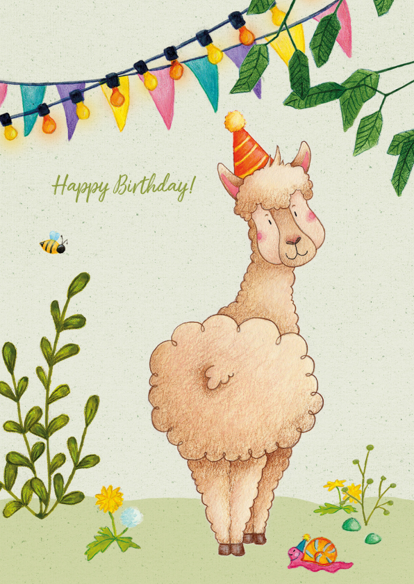 Verjaardagskaarten - Happy birthday alpaca