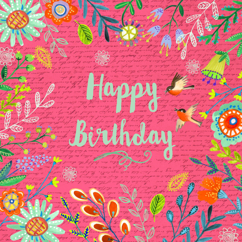 Happy Birthday Bloempjes roze - Verjaardagskaarten Verjaardagskaarten - Happy Birthday Bloempjes roze