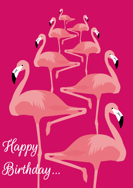 Verjaardagskaarten - Happy birthday flamingo's