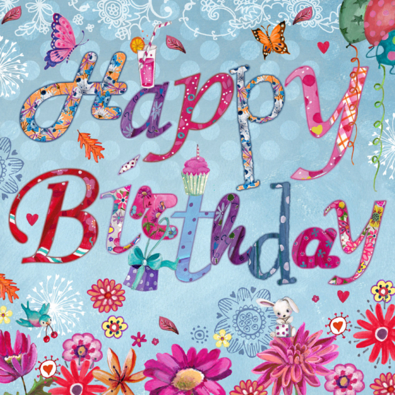 Verjaardagskaarten - Happy Birthday Letters Bloemen