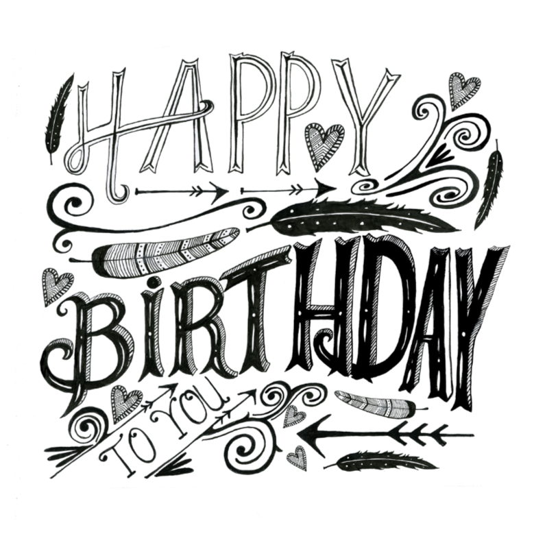 Verjaardagskaarten - Happy Birthday tekst zwart