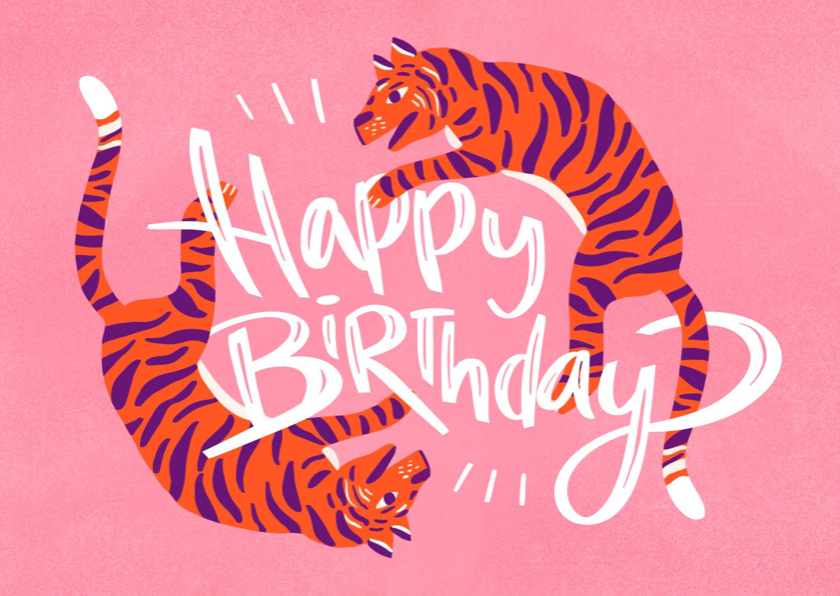 Verjaardagskaarten - Happy Birthday tiger vrouw
