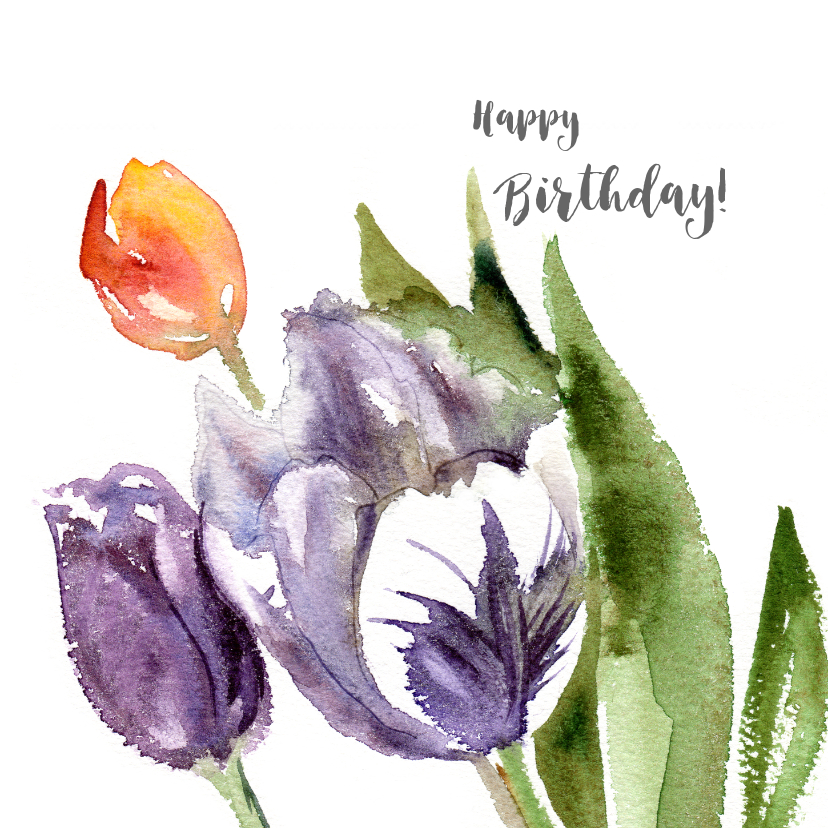 Verjaardagskaarten - Happy Birthday with painted tulips 