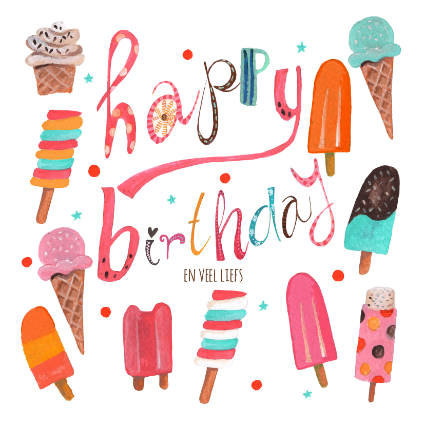 Verjaardagskaarten - Happy birthday zomer ijsjes roze
