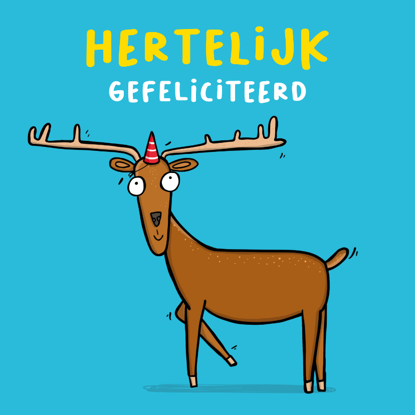 Verjaardagskaarten - Hertelijk gefeliciteerd kaart met grappig hert.