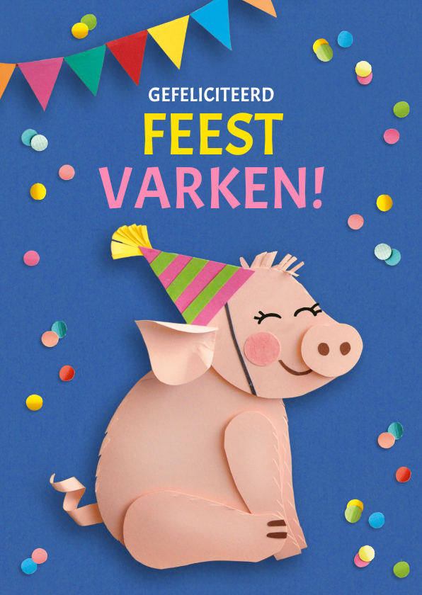 Hiep hiep hoera feestvarken - Verjaardagskaarten Verjaardagskaarten - Hiep hiep hoera feestvarken