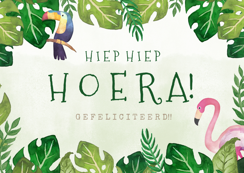 Hippe tropische jungle verjaardagskaart flamingo en toekan - Verjaardagskaarten Verjaardagskaarten - Hippe tropische jungle verjaardagskaart flamingo en toekan