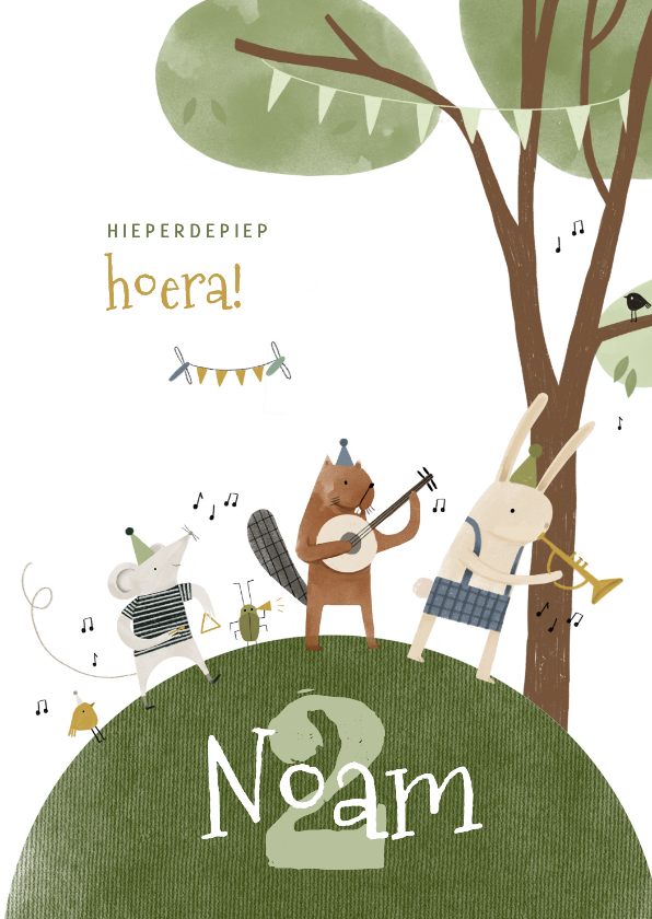 Hippe verjaardagskaart 2 jaar wereld en dieren muziek feest - Verjaardagskaarten Verjaardagskaarten - Hippe verjaardagskaart 2 jaar wereld en dieren muziek feest