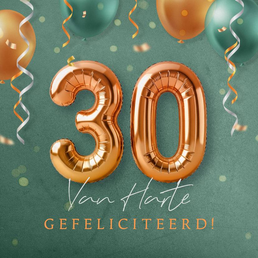 Verjaardagskaarten - Hippe verjaardagskaart 30 met feestelijke heliumballonnen