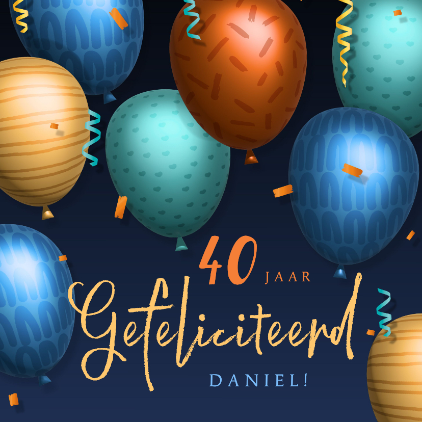 Verjaardagskaarten - Hippe verjaardagskaart 3d ballonnen met aanpasbare leeftijd