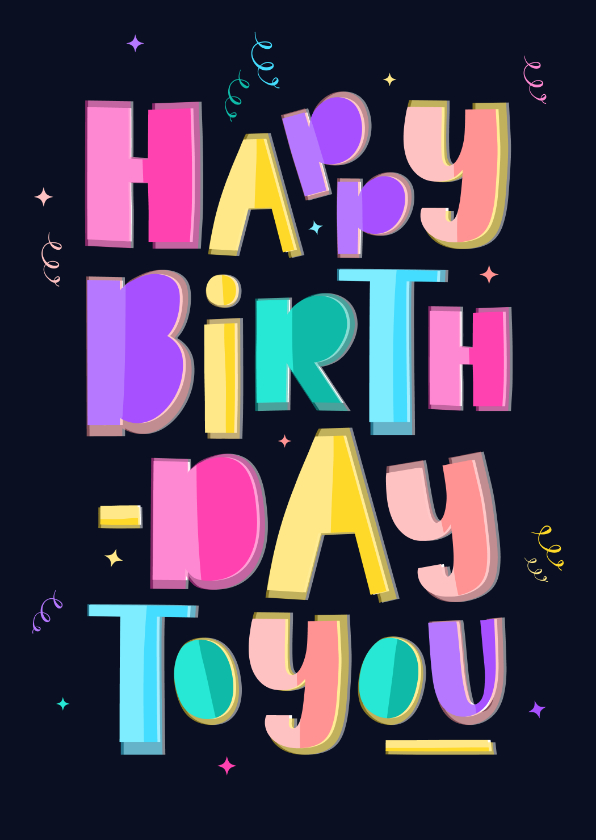 Verjaardagskaarten - Hippe verjaardagskaart grafisch happy birthday to you