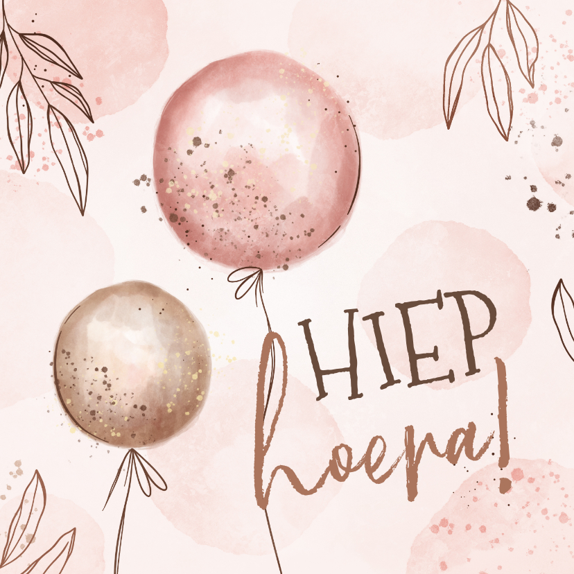Hippe verjaardagskaart met ballonnen en lijntekening takjes - Verjaardagskaarten Verjaardagskaarten - Hippe verjaardagskaart met ballonnen en lijntekening takjes