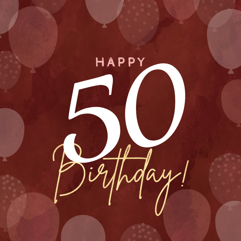 Verjaardagskaarten - Hippe verjaardagskaart vrouw 50 jaar met ballonnen roze