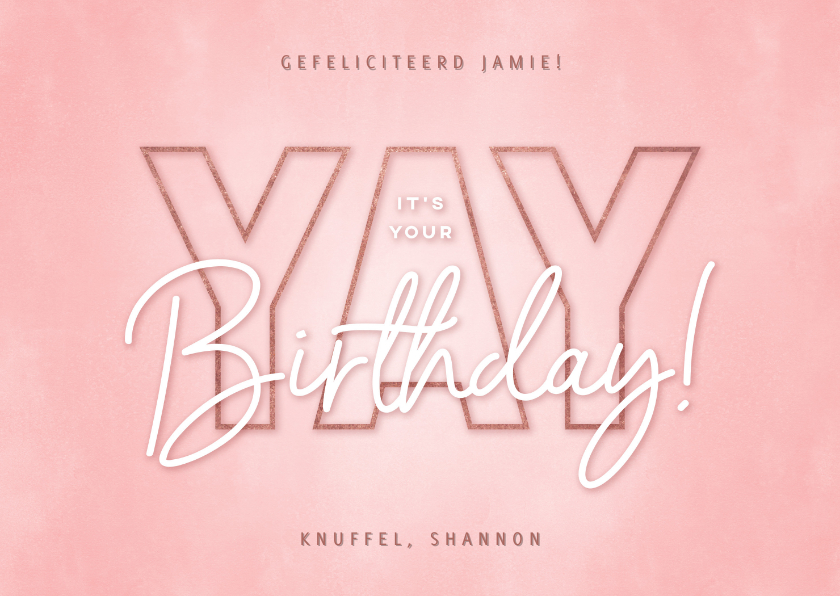 Hippe verjaardagskaart Yay it's your birthday roze en rosé - Verjaardagskaarten Verjaardagskaarten - Hippe verjaardagskaart Yay it's your birthday roze en rosé