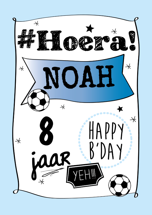 Hoera grafisch en voetballen - Verjaardagskaarten Verjaardagskaarten - Hoera grafisch en voetballen