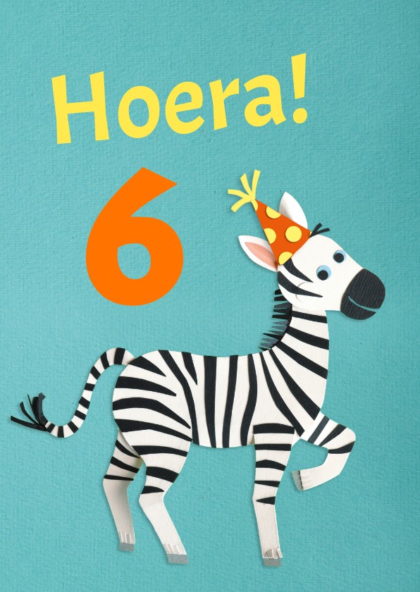 Hoera zebra verjaardagskaart - Verjaardagskaarten Verjaardagskaarten - Hoera zebra verjaardagskaart