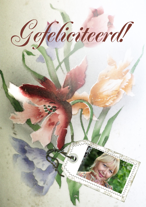 Jarig bloemen en naamkaartje b - Verjaardagskaarten Verjaardagskaarten - Jarig bloemen en naamkaartje b