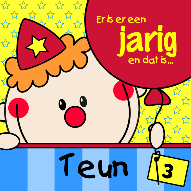 Verjaardagskaarten - Jarig clowntje met een ballon