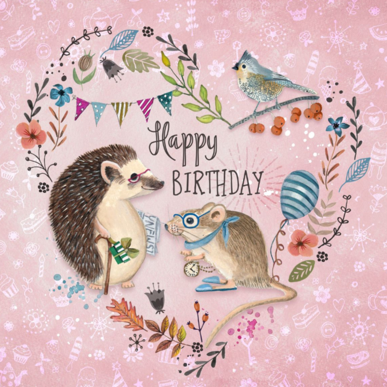 Verjaardagskaarten - Jarig Egel en Muis Dieren