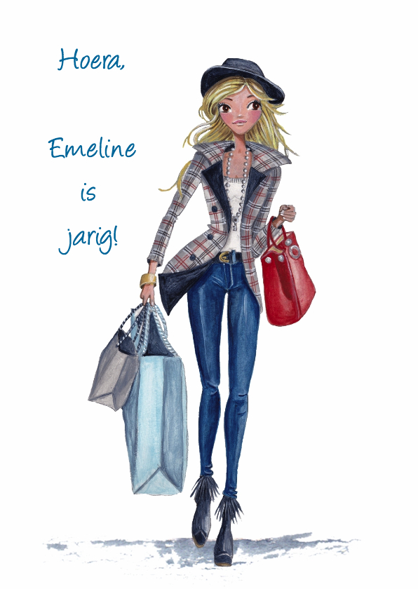Jarig Shoppen Tassen Meisje Illustratie - Verjaardagskaarten Verjaardagskaarten - Jarig Shoppen Tassen Meisje Illustratie