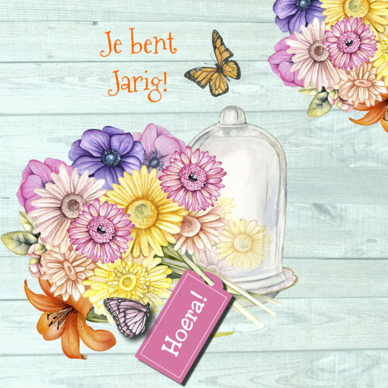 Jarig stolpje bloemen - Verjaardagskaarten Verjaardagskaarten - Jarig stolpje bloemen
