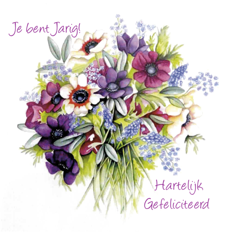 Verjaardagskaarten - Je bent jarig met anemonenboeket