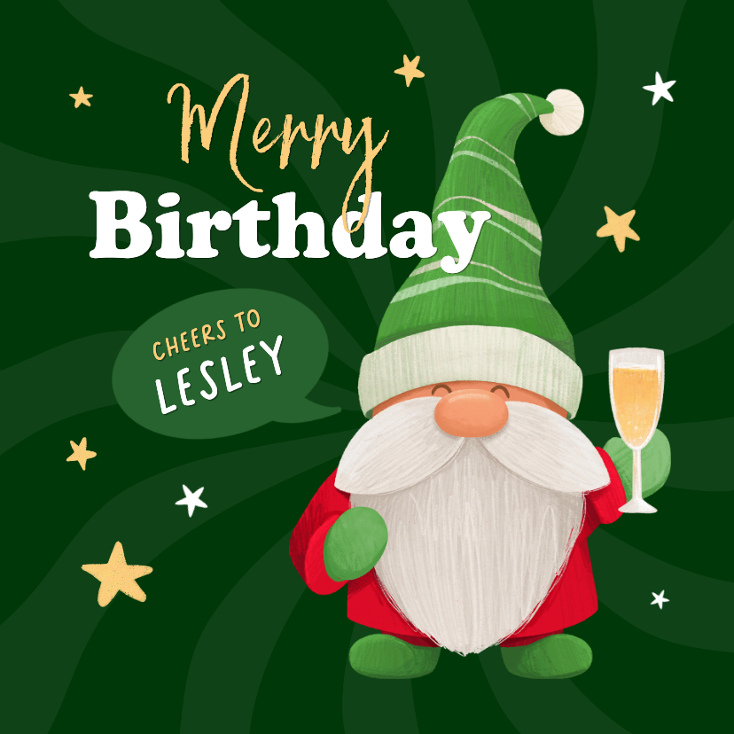 Kerst verjaardagskaart gnome kabouter champagne proost - Verjaardagskaarten Verjaardagskaarten - Kerst verjaardagskaart gnome kabouter champagne proost