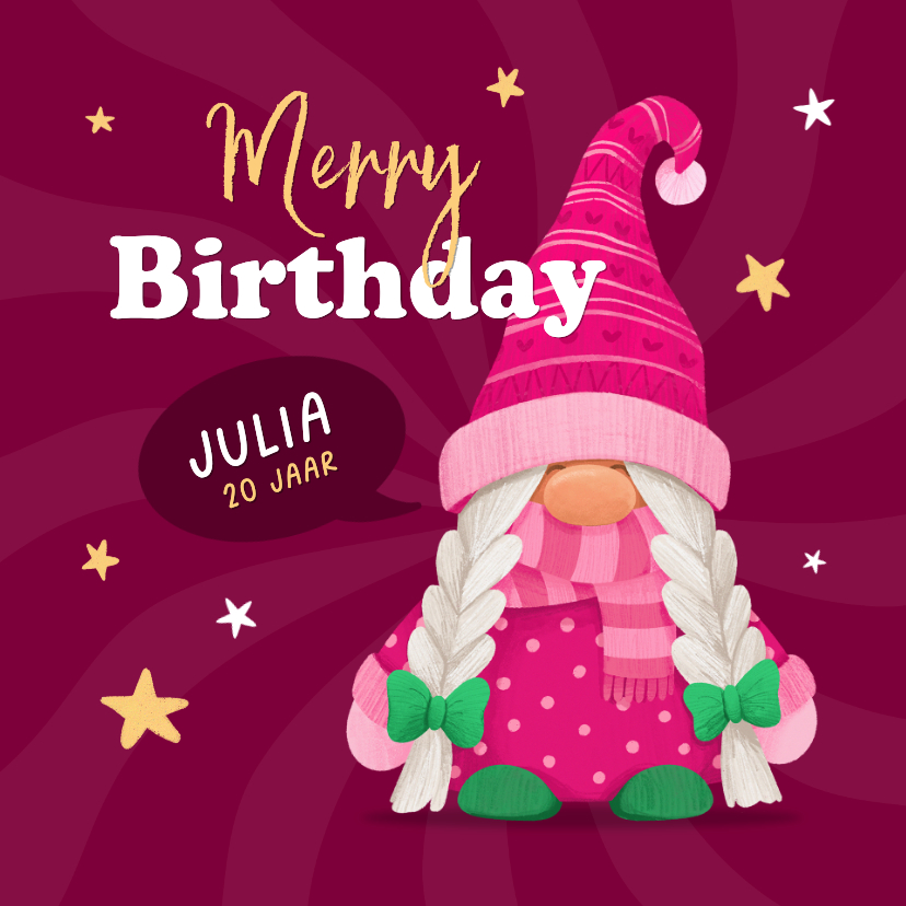 Kerst verjaardagskaart gnome kabouter vrouw - Verjaardagskaarten Verjaardagskaarten - Kerst verjaardagskaart gnome kabouter vrouw
