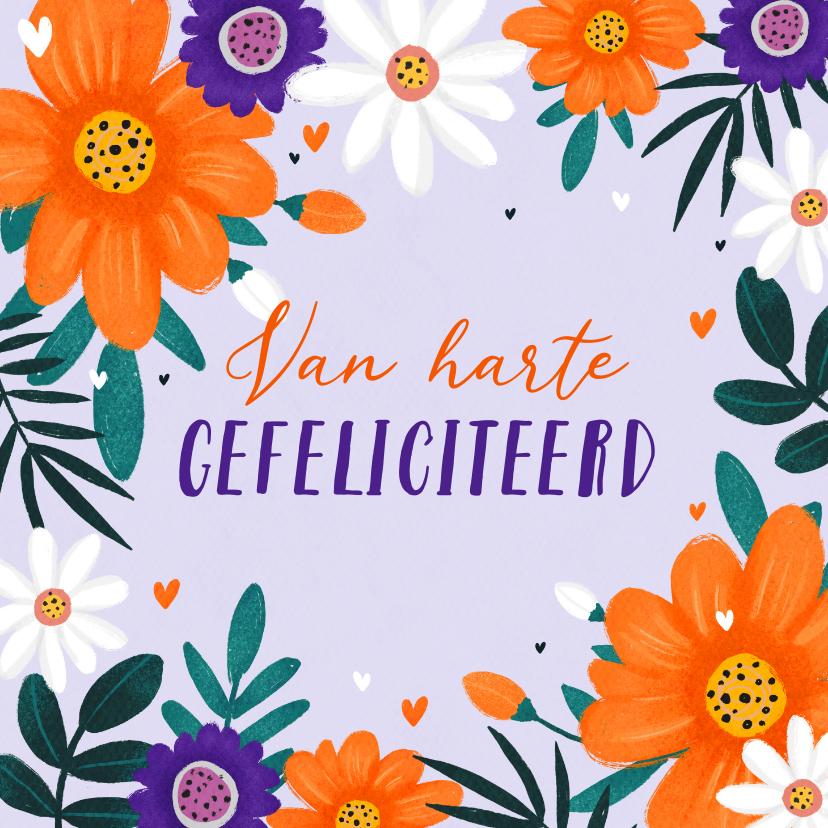 KiKa verjaardagskaart oranje paars en witte bloemen - Verjaardagskaarten Verjaardagskaarten - KiKa verjaardagskaart oranje paars en witte bloemen