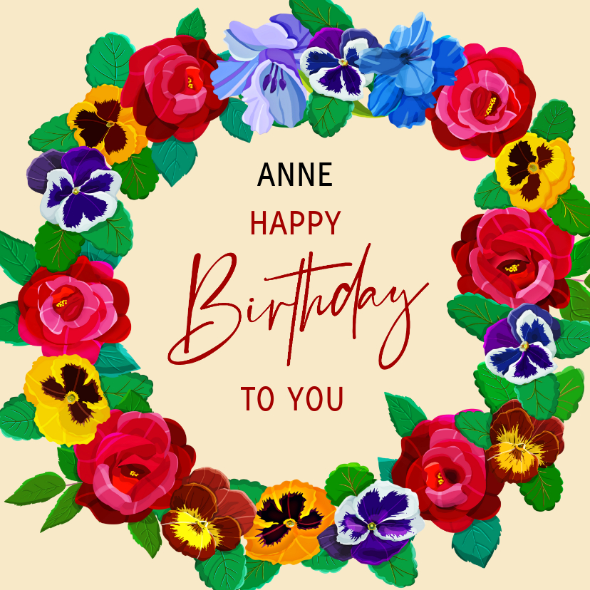 Verjaardagskaarten - Kleurige kaart met bloemen voor een jarige vrouw