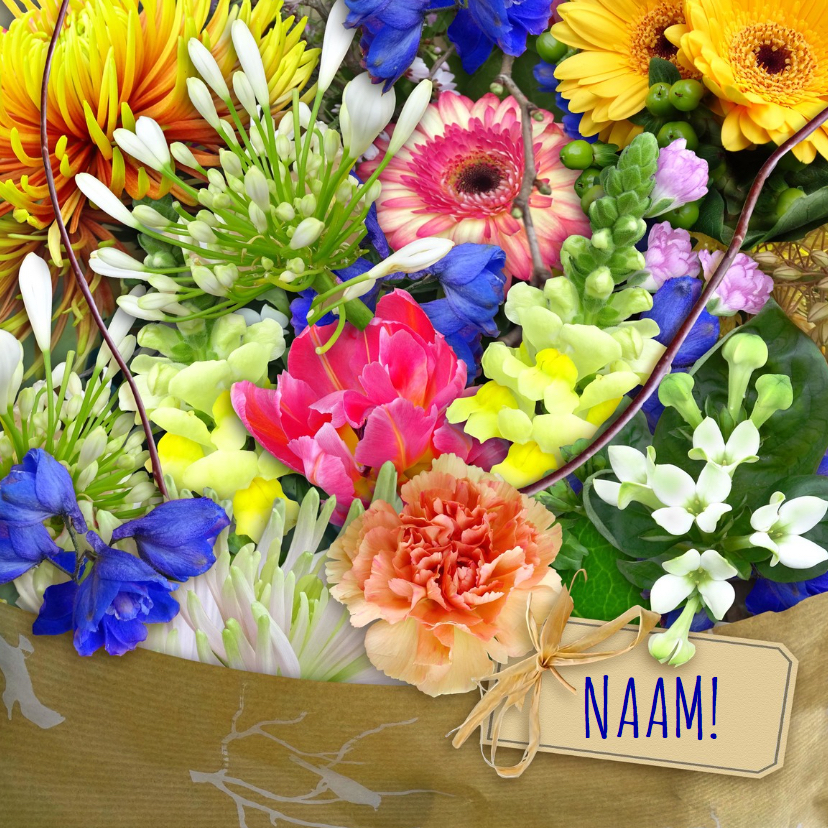 Kleurige verjaardagskaart met mooi boeket bloemen - Verjaardagskaarten Verjaardagskaarten - Kleurige verjaardagskaart met mooi boeket bloemen