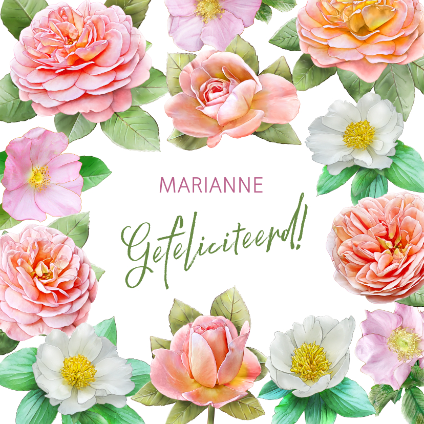 Verjaardagskaarten - Kleurige verjaardagskaart met roze en andere rozen