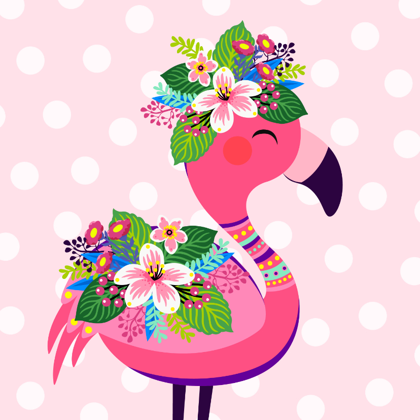 Kleurrijke en vrolijke verjaardagskaart met flamingo - Verjaardagskaarten Verjaardagskaarten - Kleurrijke en vrolijke verjaardagskaart met flamingo