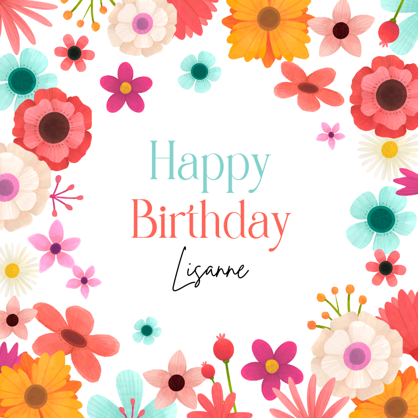Kleurrijke verjaardagskaart bloemen happy birthday - Verjaardagskaarten Verjaardagskaarten - Kleurrijke verjaardagskaart bloemen happy birthday